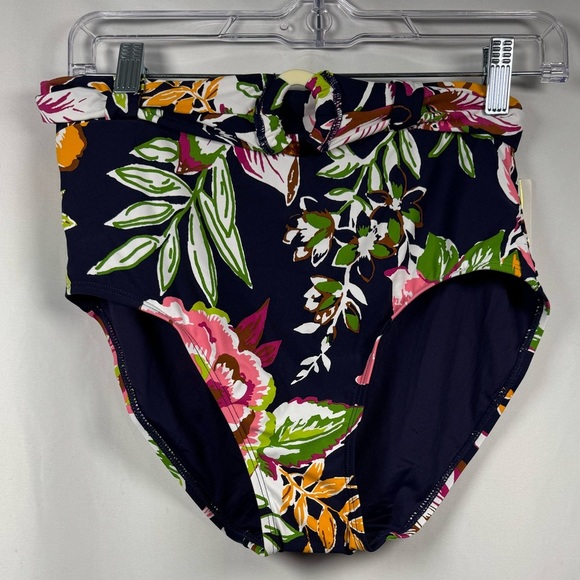 Anne Cole Blue Floral High-Waisted Swim Bottom L - Picture 1 of 6
